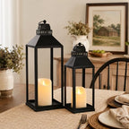 Decorative Lanterns Indoor Outdoor, 2Pcs 17" 13" Black Lantern with Candles - Image 4