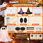 2 Pack Lighted White Ghost Halloween Decorations with Witch Hats, Telescopic Height Adjustable 12.35 to 21.65 Inches, 8 Lighting Modes Battery Operated, Halloween Indoor Decor for Table Mantel - Image 4