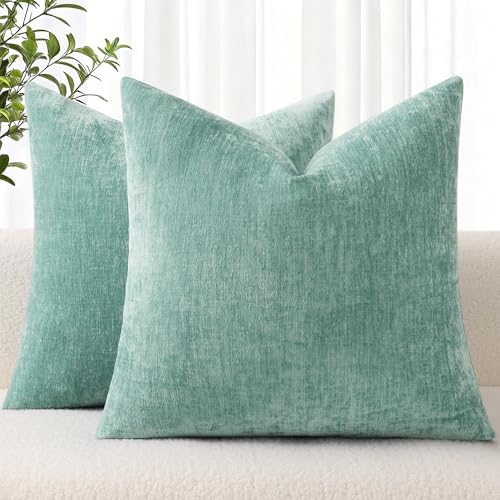 decorUhome Soft Chenille Aqua Haze Throw Pillow Covers 24X24 Set of 2 by decorUhome
