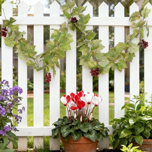 4PCS Artificial Grape Vines with Fruits, Greenery Leaf Garland Plant, 6.56Ft Fake Grapes Leaves for Indoor Outdoor Home Decoration Wedding Party Photo Wall Display - Image 3