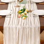 Ivory White Cheesecloth Table Runner Boho Wrinkled Gauze Table Runners - Image 2