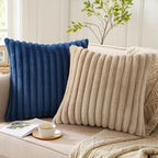 Pallene Faux Fur Decorative Throw Pillow Covers 26x26 Set of 2, Navy Blue - Image 5