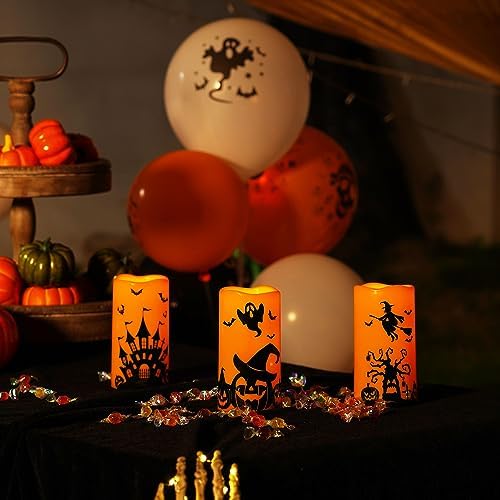 Homemory Halloween Waterproof Flameless LED Pillar Candle with Timer Remote - Image 4