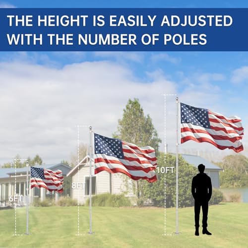 ZMTECH 7 FT Flag Pole in Ground, Heavy Duty Flag Pole Holder for Outside House with 5 Pronges Base, Extra Thick Flag Pole Kit for Yard Outdoor Garden Decor Residential Commerical Silver - Image 6