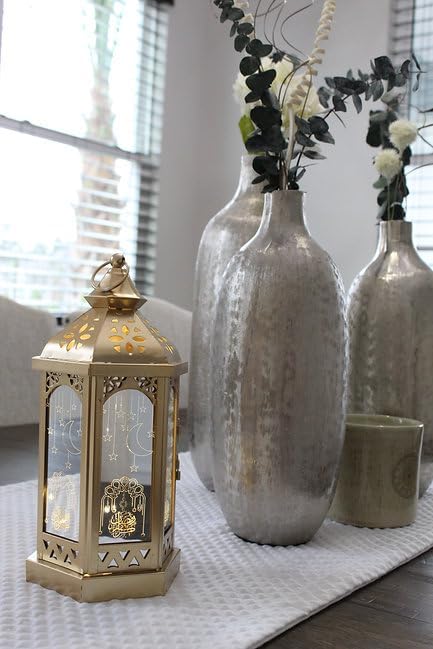 Ramadan Kareem Lantern - Gold Design Perfect for Eid Mubarak New Year Muslim Gift for Festive Decorations Traditional Lights Charm Festive Seasons (Battery Operated, 5x11 inches) - Image 3