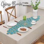 CLEENTABLE Beaded Table Runner, Blue & Gold, 13x36 - Image 2
