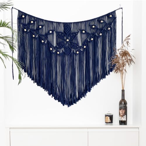 Youngeast Home Decor Leaf Shape Macrame Wall Hanging Woven Tapestry Bedroom Curtain Fringe Garland Banner Living Room Wall Decor Navy 39X31 inches by Unknown
