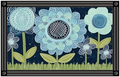 Studio M MatMates Decorative Folk Art Floral Floor Mat Insert Indoor or Outdoor Doormat Recycled Rubber Backing 18 x 30 Inch Blue Flowers - Image 4