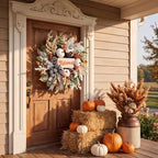 Fall Wreath for Front Door,Autumn Harvest Porch Decor,22inch Blessed Fall Door Wreaths with White Pumpkin,thanksgving Farmhouse Decoration with Ribbon Bow for Indoor Outdoor, Front Door Wreaths - Image 7