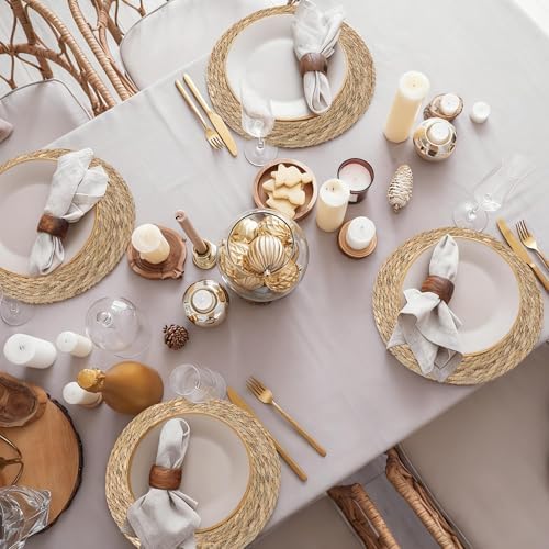 Elcoho 40 Pieces Round Woven Placemats 13.8 Inch Boho Rattan Placemats Farmhouse Braided Place Mats Woven Plate Chargers Rustic Wicker Table Mats for Dining Table - Image 6