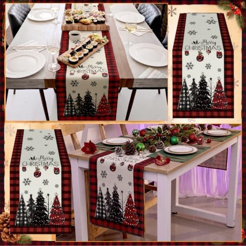 Remagr 6 Pack Christmas Table Runners, 13 x 72 Inch, Red Black Plaid Border - Image 5