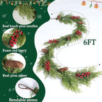 MIZII Christmas Garlands 6 Feet Artificial Pine Garland with Pinecone Berries Faux Greenery Garland Christmas Decorations for Xmas Fireplace Mantle Home Decor Indoor Outdoor (Pine Mix) - Image 2