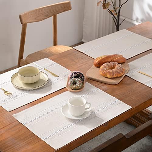 Wracra Cotton Linen Place Mats, Ivory Embroidered Placemats Set of 8 - Image 4