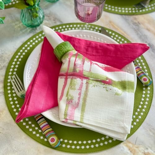 Bodrum Pearls Round Embroidered Placemats Set of 4 – 15" Elegant Table Mats for Dining, Weddings & Special Occasions, Decorative, Wipe-Clean Vinyl Placemats, Grass/White - Image 4
