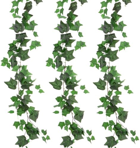 M METERXITY 3-Pack Artificial Ivy Vines Kit, 6 ft Silk Greenery Fake Ivy Vines for Room Decor, Ivy Garland for Bedroom/Window/Wedding/Party/Wall Hanging Plants [Dark Green] by MMETERXITY