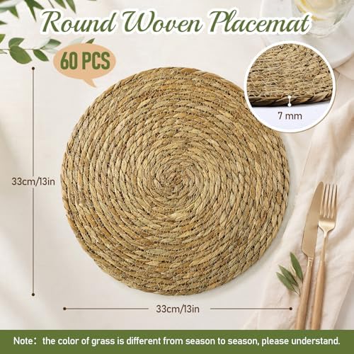 Colingmill 60 Sets 13 Inch Round Woven Placemats Bulk Farmhouse Boho - Image 2