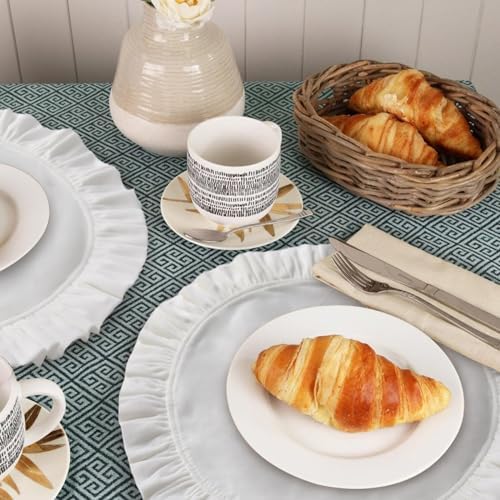 16.5 Inch Velvet Round Placemat with Ruffle for Dining Table Outdoor Placemats Non-Slip Washable for Gathering, Occasional Decoration and Family Parties Celebrations Set of 4, White - Image 2