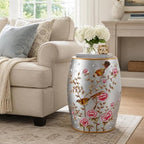 Lefedrasticity Ceramic Garden Stool Outdoor Decorative Garden Stools Hand-Painted Chinoiserie Decor Drum Stool for Garden Patio Backyard Balcony Living Room Bathroom (Silver, Pattern 7) - Image 2