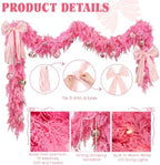 9FT Pink Christmas Garland with Lights Bow Decor Soft Preit Cedar Garland - Image 3