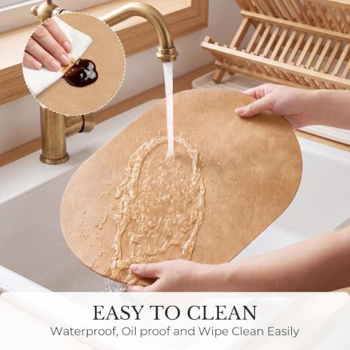 MOSAYT Vinyl Faux Leather Oval Placemats, Set of 8, Camel - Image 5
