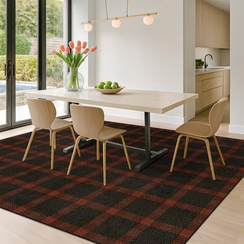 JTJ Easy Jute 8x10 Outdoor Rug, Black & Red Buffalo Plaid, Washable - Image 3