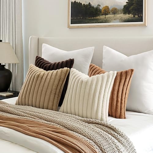 MIULEE Faux Fur Plush Decorative Throw Pillow Covers 20x20, Brown - Image 6