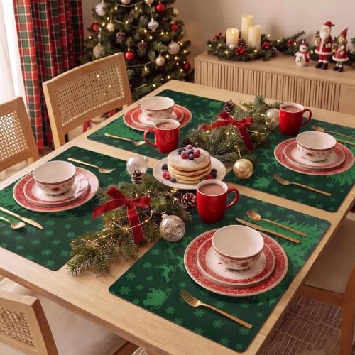 MOSAYT Christmas Vinyl Placemats Set of 8, 12 X 17 Inch, Green - Image 5