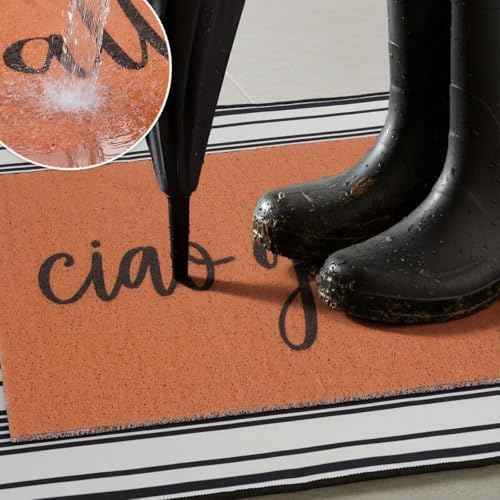 Ciao Y'all Doormat, 2pcs Layered Front Door Mats with Coir Texture Welcome Doormat and Black White Striped Under Non Slip Mat, Farmhouse Porch Decor for Home Entry, Entryway Home Outdoor Decor - Image 6