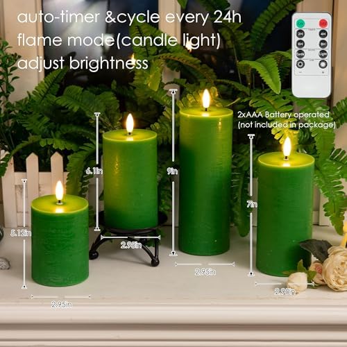 LUSHARBOR Green Flameless Candles, 4 Pack Battery Operated Candles for St. Patrick’s Day, Real Wax LED Fake Candles for Spring Decor Party Centerpiece Green - Image 3