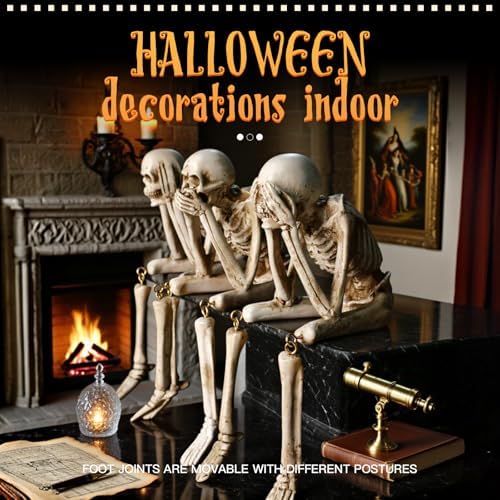 Halloween Skeleton Statues Set of 3, Halloween Resin Skeleton Decor - Image 2