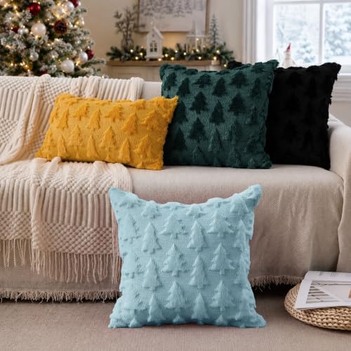DFXSZ Christmas Tree Pillow Covers 18x18 Set of 2 Christmas Decor Blue - Image 3