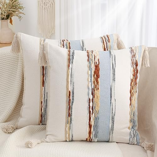 Simmore Fall Boho Decorative Blue Throw Pillow Covers 18X18 Set of 2 by SimmoreHomeDecor