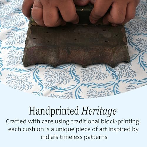 CPC Indigo Regal Hand Block Print 100% Cotton Ruffle Throw Pillow Cover 24x24 inch with Hidden Zipper Decorative for Couch, Bed, Sofa, Farmhouse, Cottagecore Decor Gift Christmas Fall Thanksgiving - Image 5