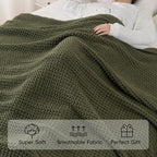 Olive Green Throw Blanket for Couch, Waffle Knit Blanket Throw 60"x80" - Image 6