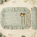 Whaline Vintage Green Cotton Placemats with Ruffle Stripe Kitchen Place Mats for Birthday Party Home Dining Table Decor, Set of 6, 14.5 x 19.7 in by Whaline