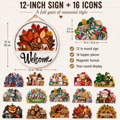 16 Pcs Interchangeable Welcome Sign for Front Door 12 Inch Magnetic Decor - Image 5