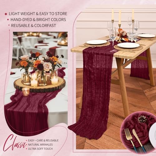 30 Pack Cheesecloth Table Runner 10FT Burgundy Red Table Runner Boho Gauze Cheese Cloth Table Runners Long Rustic Sheer Table Decorations for Wedding Party Baby Bridal Shower Birthday Holiday Home - Image 5