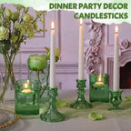 Mumufy 12-piece Green Glass Candle Holders with Flameless Taper Candles - Image 5