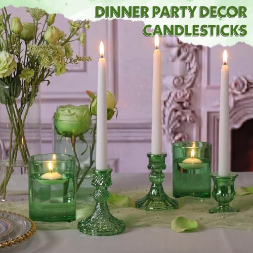 Mumufy 12-piece Green Glass Candle Holders with Flameless Taper Candles - Image 5