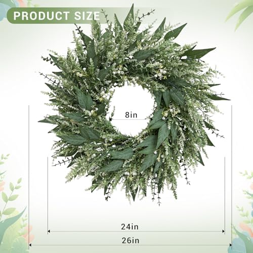 26'' Large Eucalyptus Wreaths for Front Door,Spring Summer Greenery Wreath with Babys Breath Flowers for Outdoor, Porch,Wall,Holiday,Home Decor- Spring, Summer, Fall,Winter All Seasons - Image 2