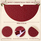 Skylety 48'' Christmas Tree Skirt Rug Embossing Xmas Tree Skirt, Red - Image 2