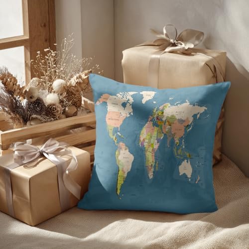 Batmerry World Map Throw Pillow Covers, Vintage Map of Europe in Color Background Decorative Pillow Covers Digital Printing Blended for Couch Sofa Bed Invisible Zipper 26X26 in(Set of 2) - Image 2