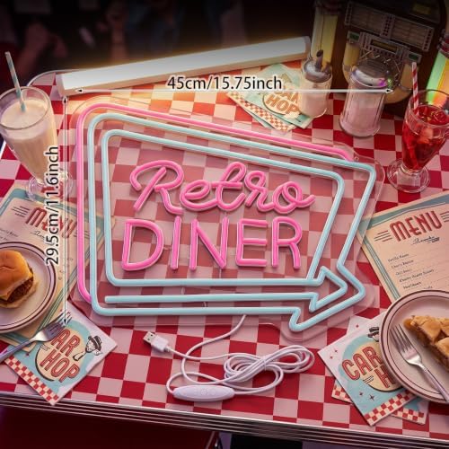 Zhengmy Retro Diner Neon Sign, USB Powered 1950s LED Wall Decor - Image 4