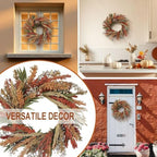 22 Inch Fall Harvest Wreath Wheat Grain Decor Rustic Thanksgiving Wreaths for Front Door Autumn Farmhouse Decor Indoor Outdoor - Image 6
