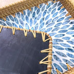 Set of 2 Rectangular Mother of Pearl & Rattan Trays - Artisanal Leaf Pattern Serving Trays for Dining & Dresser - Tropical Decorative Nesting Organizers for Living Room (Blue & White) - Image 6
