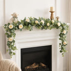 4 Pack 24FT Artificial Eucalyptus Flower Garland with 6 Champagne Roses, Fake Flower Vines Centerpieces for Tables, Spring Greenery Floral Garland for Mantle Wedding Backdrop Home Table Runner Decor - Image 5