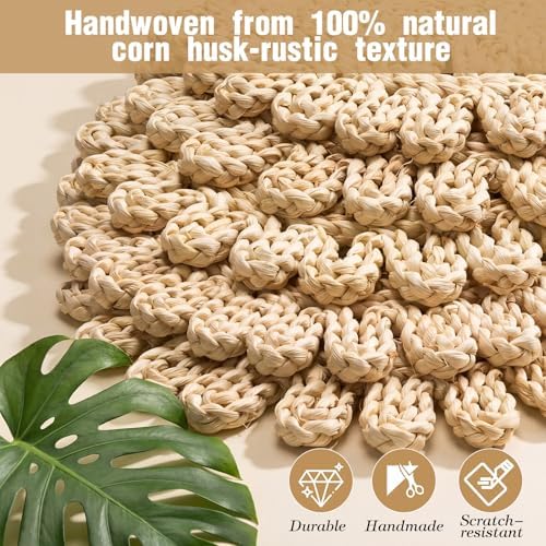 Set of 12 Ruffled Woven Corn Husk Placemats 11.8'' Boho Farmhouse Placemats for Tabletop Decor Elegant Dining Wedding Christmas Thanksgiving Day Holiday Dinner Party Housewarming Gifts Daily - Image 2