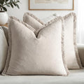 MIULEE Linen Fringe Decorative Euro Pillow Covers Natural Beige 22x22 by MIULEE