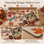 Fall Cat Welcome Mat 32x48in, Autumn Tabby Kitten in Plaid Scarf Doormat - Image 6