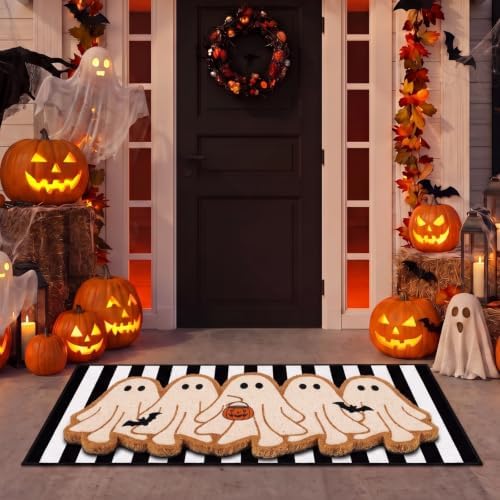 Moucuny 2 Pcs Halloween Front Door Mat, Outdoor Ghost Doormat, Non Slip by Moucuny